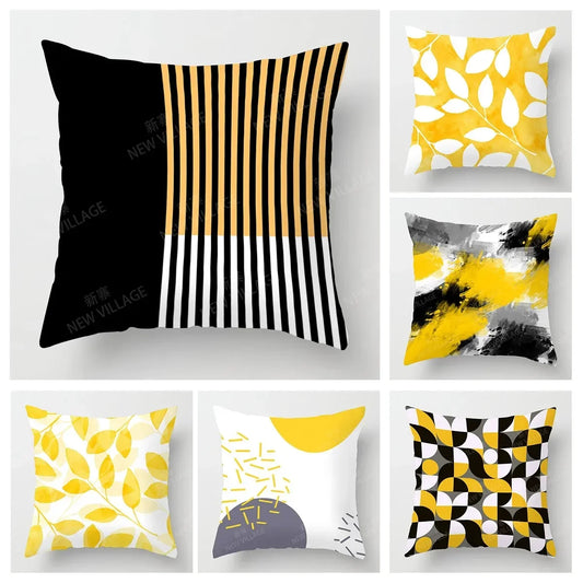 Upgrade your living room decor with a stylish geometric cushion cover in yellow and white Home Decor 45x45 40x40 50x50 60x60