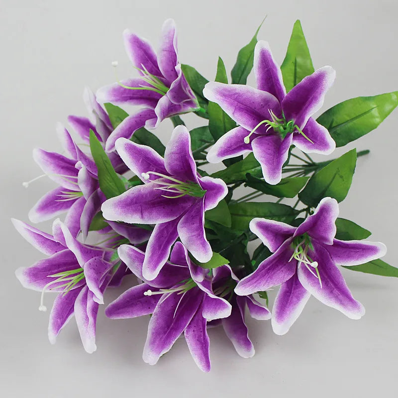10 Heads Artificial Lily Flowers European Multicolor Fake Bridal Flower Bouquet Wedding Home Party Decoration Flowers
