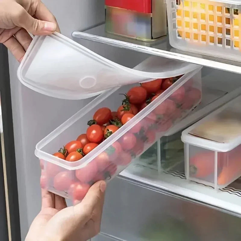Rectangular Food Storage Containers Long Fresh-Keeping Sealed Boxes Plastic Reusable Kitchen Storage Solution Fridge Organizer