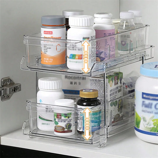 Acrylic Stackable Drawer Organizer Tray for Under Sink Office Multi-Purpose Storage Container Slide-Out Clear Container