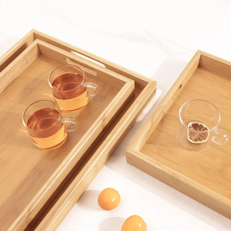 Bamboo Wooden Rectangular Tea Solid Wood Tray trays serving tray Kung Fu  Cup Tray Wooden Hotel Dinner Plate