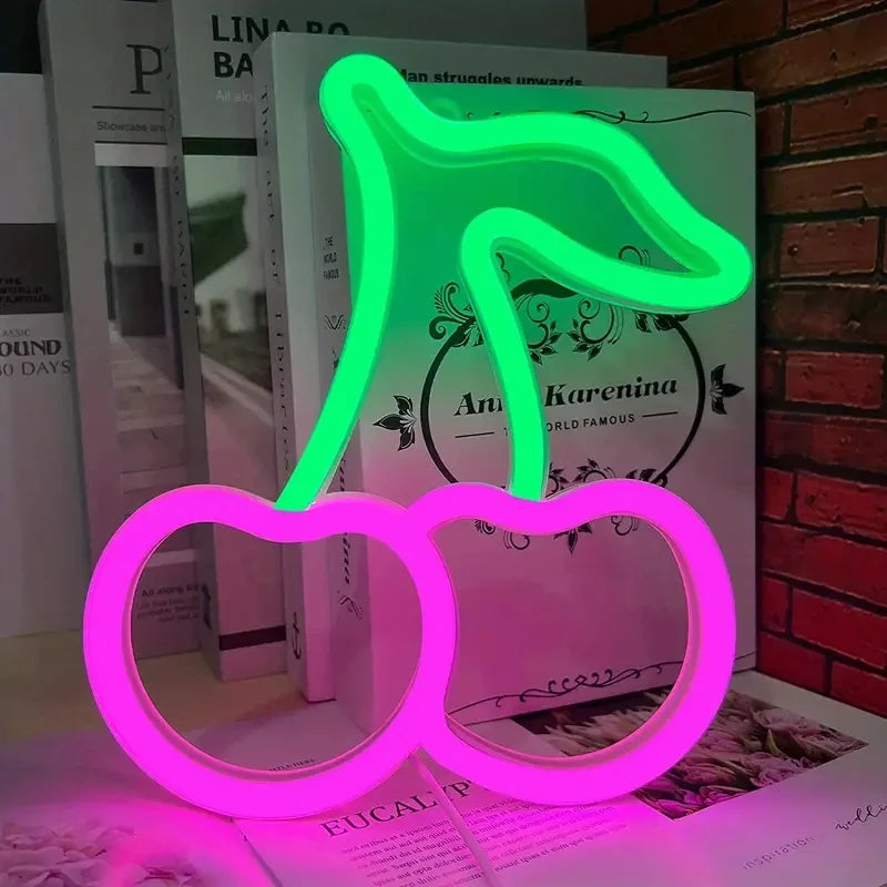 Cherries Neon Lights for Kids Gifts Cherry Neon Signs for Home Wall DecorCute Fruits LED Signs for Restaurants Bar Fruit Shop