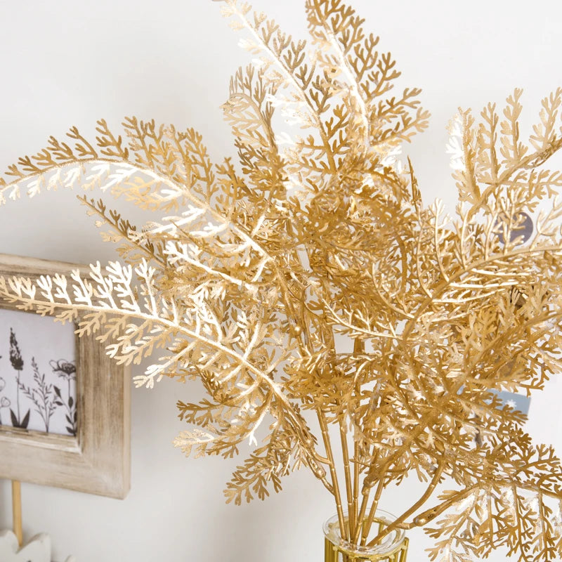 Artificial Plant Gold Fake Flower Plastic Grass Home Christmas Wedding Decorations Arrangement Faux Plant Party Vase Accessories