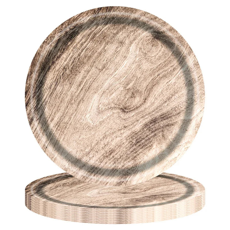 10Pcs 7/9-inch Retro Imitation Wood Grain Disposable Plate Paper Tray Birthday Party Holiday Decoration Household Tableware