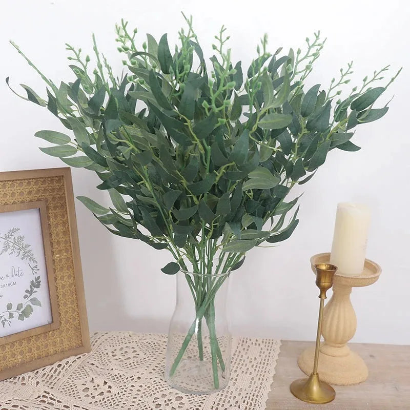 Artificial Plants Leaf Green Long Branch Fake Eucalyptus Flower Arrangement Accessories Wedding Home Decoration Fake Floral