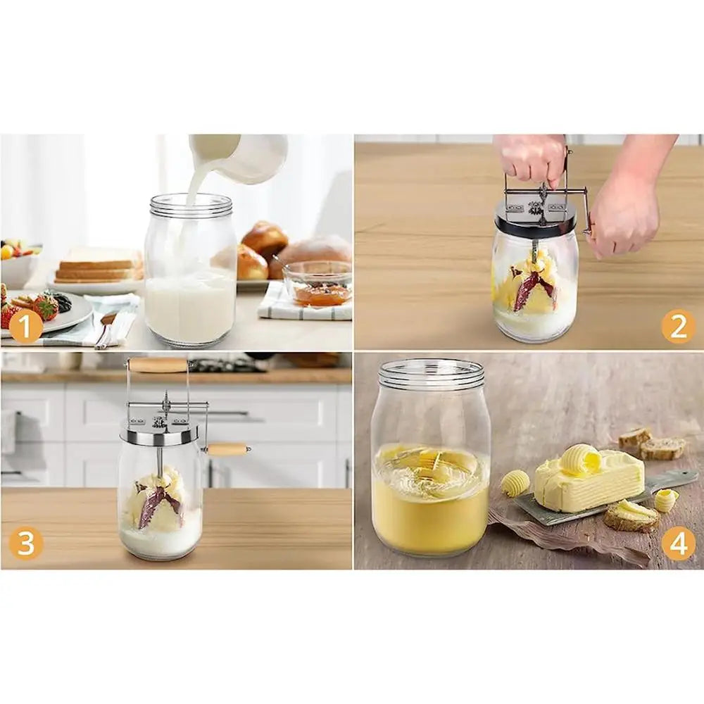 1/1.5L Butter Maker Mason Jar Butter Churner Cream Mixer With Hand Crank Baking Gadgets Wooden Handle Homemade Butter Maker