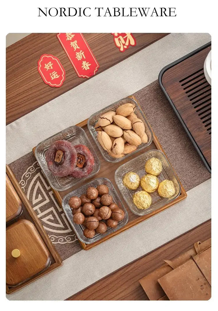 Walnut Fruit Tray Snack Tray Household Divided Dry Fruit Inventory Candy Glass Bowl Fruit Tray Water Fruit Plate