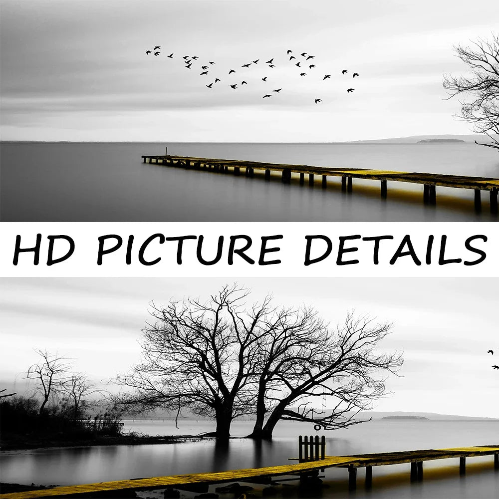 Modern, Minimalist, Wall Art, Landscape Seaside Goldenwood Bridge, Canvas Print Poster, Home Living Room Backdrop Decoration