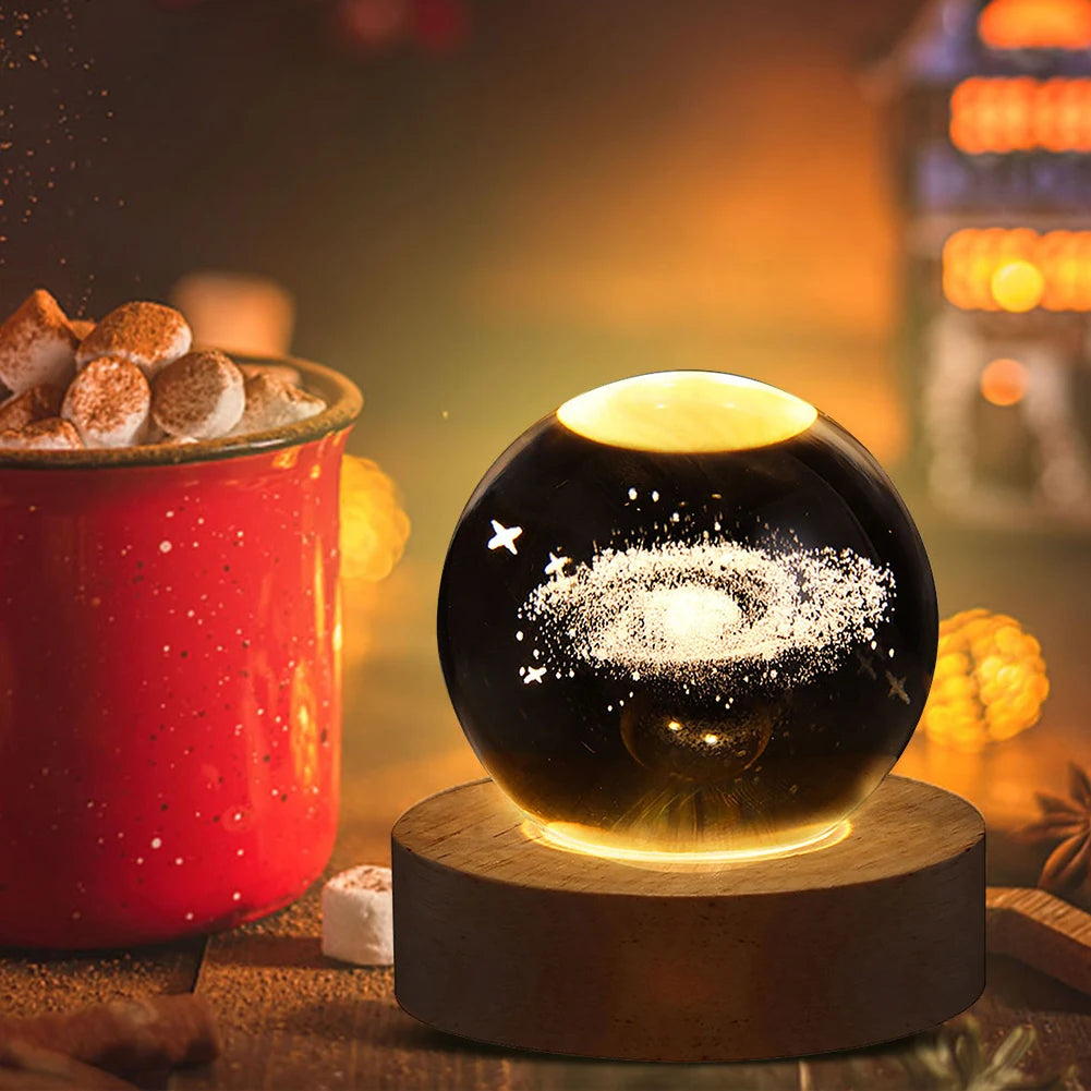 Crystal Ball LED Night Light Glowing Planet Galaxy Solar System Astronaut 3D Moon Table Lamp USB Bedroom Atmosphere Lamp