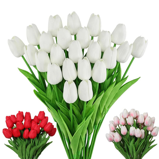 10Pcs Artificial Flowers Tulip PU Fake Flowers Bouquet Latex Real Touch Faux for Home Kitchen Wedding Ceremony Decorations
