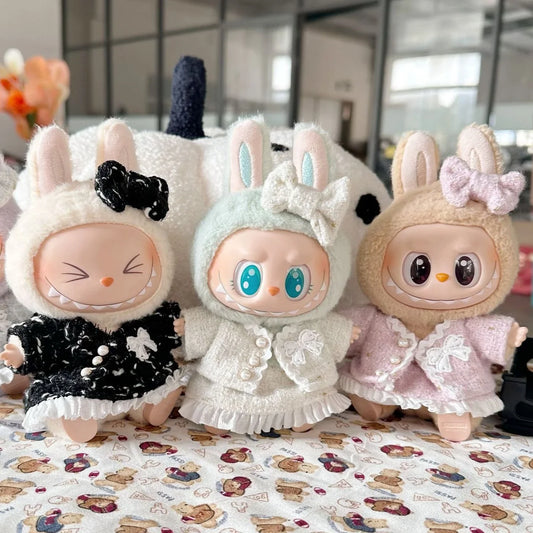 17CM Cute Labubu Doll Clothes Outfit Accessories Classic Dress Set for V2 Mini Dolls Clothing Girl Kid Gift Labubu Ropa
