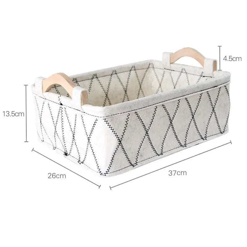 Felt Storage Basket Desk Organizer Toy Basket Storage Bins Makeup Organizer Basket Desktop Wooden Handle Storage Organizer Box
