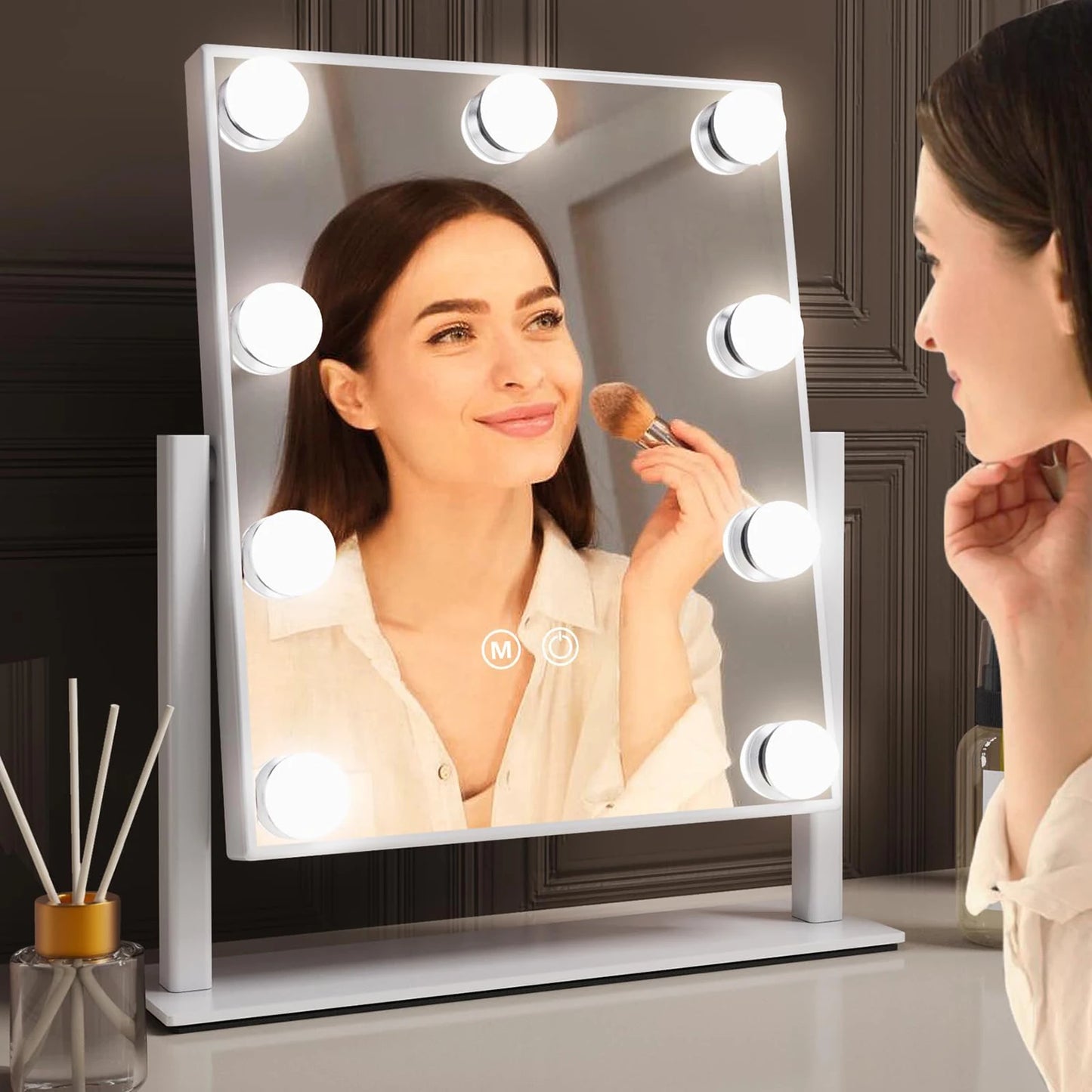 Vanity Makeup Mirror with Lights - 9/12 LED Bulbs, Touch Control, 3 Colors Light, 360° Rotation, Light Up Vanity Mirror