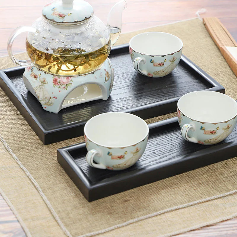Black Wooden Tray Rectangular Solid Wood Flat Tray Restaurant Dessert Coffee Tray Household Tea Tray Trays Decorative