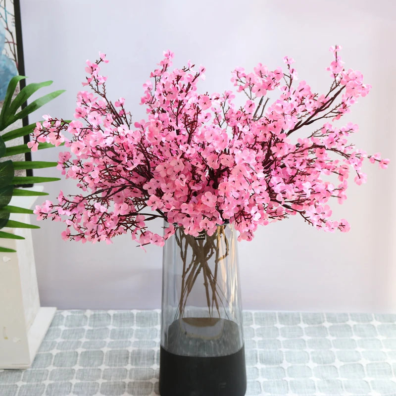 White Artificial Flowers Cherry Blossoms Gypsophila Fake Plants DIY Wedding Bouquet Vases for Home Decor Faux Festival Branch