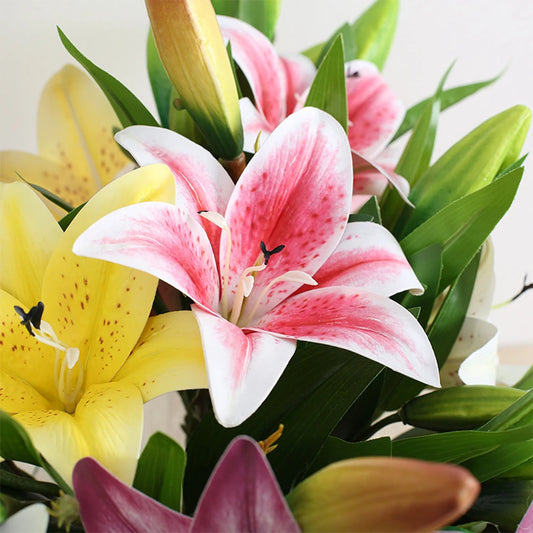 Artificial Flowers Real touch Lily branch real looking white fake Flowers flores for Wedding Garden Home Room Table Decoration