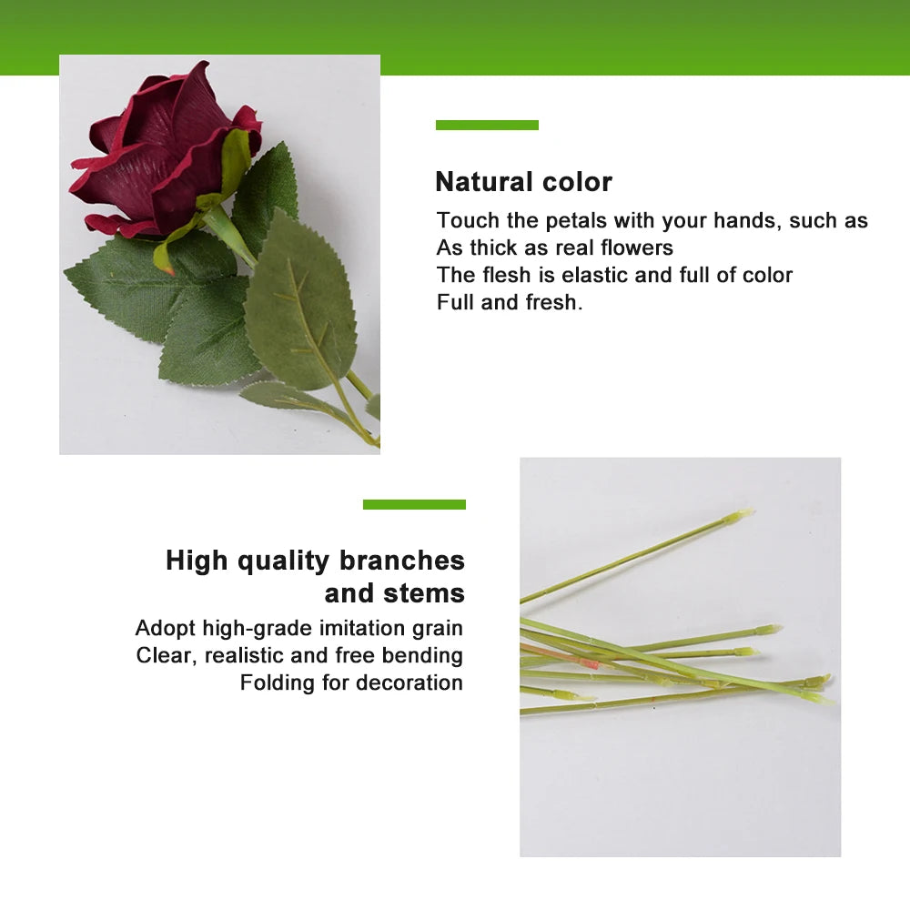 1/3Pcs Artificial Flowers Bouquet Red Velvet Fake Rose Flower for DIY Wedding Home Decoration Mothers Day Valentine's Day Gifts