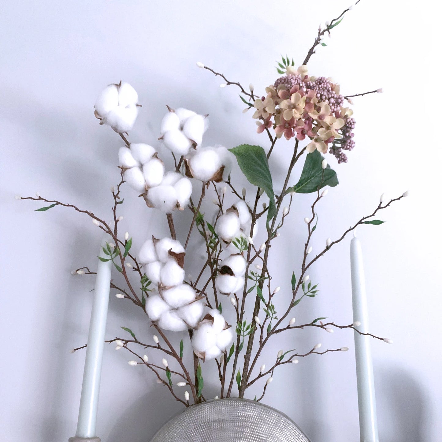 Artificial Dried Cotton Flowers White Flower Branch For Wedding Party Decoration Fake Flower Home Flower Decor Eucalyptus Leaves