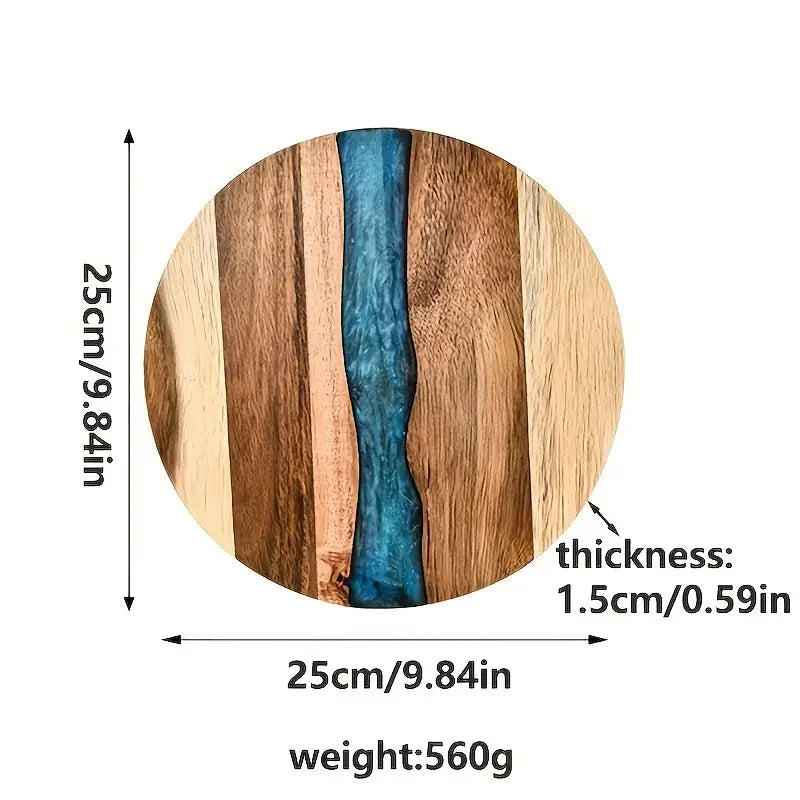 Round Acacia Wood & Resin Food-Safe Cutting Board - Perfect Kitchen Tray for Steak, Snacks, Fruit | Home & Restaurant Use