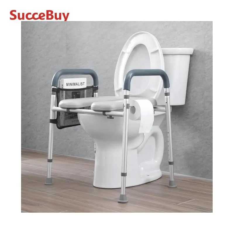 SucceBuy Raised Toilet Seat, 7-Position Height Adjustment 19.3"- 25.2" 350lbs Weight Capacity with Comfort Padded Aluminum Frame
