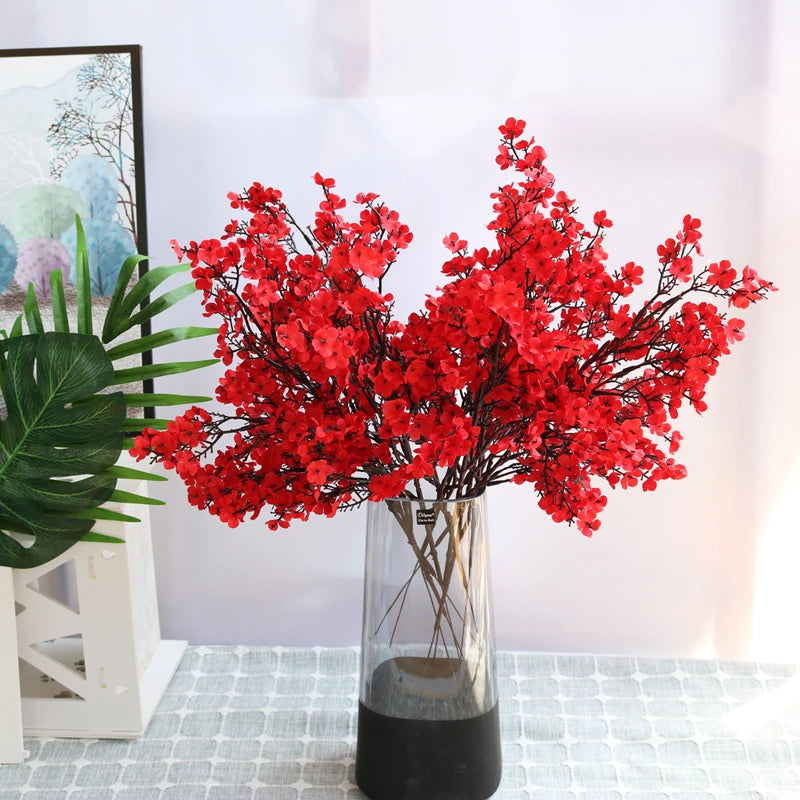 White Artificial Flowers Cherry Blossoms Gypsophila Fake Plants DIY Wedding Bouquet Vases for Home Decor Faux Festival Branch
