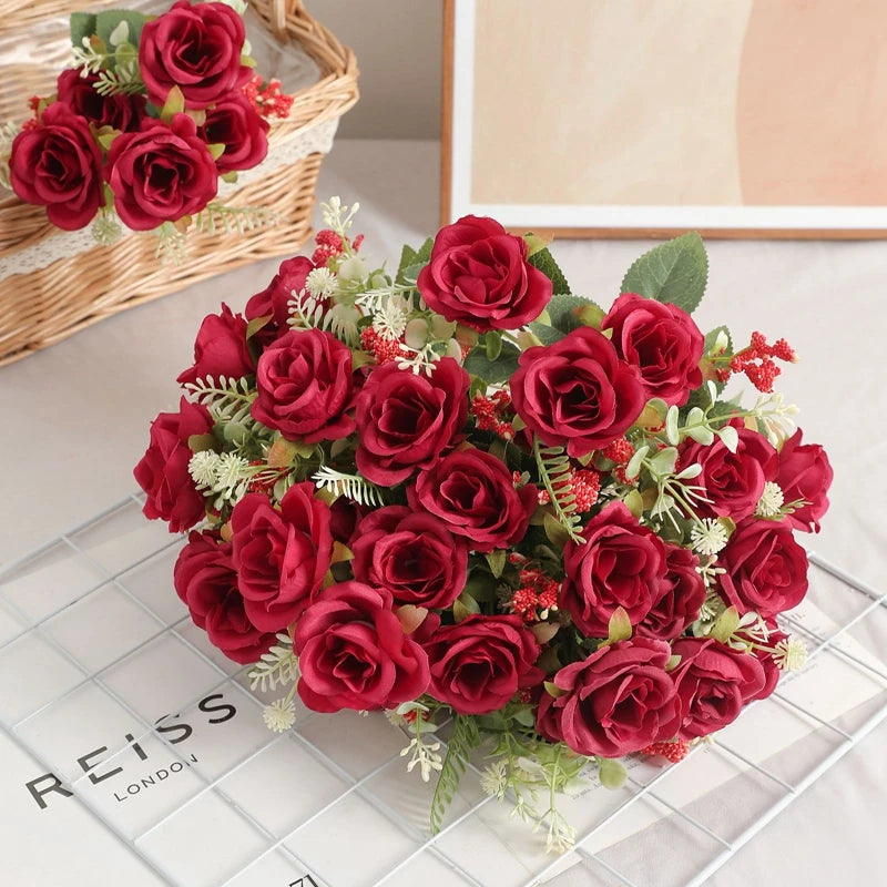 Artificial Rose Flowers Bouquet Silk Fake Flowers for Home Room Decor Garden Wedding Decoration Party Table Center DIY Ornaments