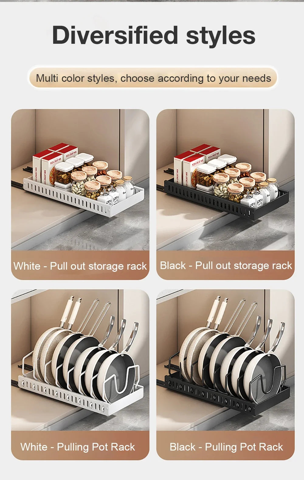 Kitchen Pots and Pans Organizer Under Cabinet Sliding Drawer Pot Lid Organizer Pull Out Cabinet Storage Tray with 8 Dividers