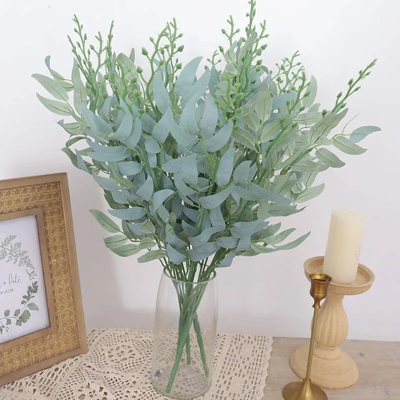 Artificial Plants Leaf Green Long Branch Fake Eucalyptus Flower Arrangement Accessories Wedding Home Decoration Fake Floral