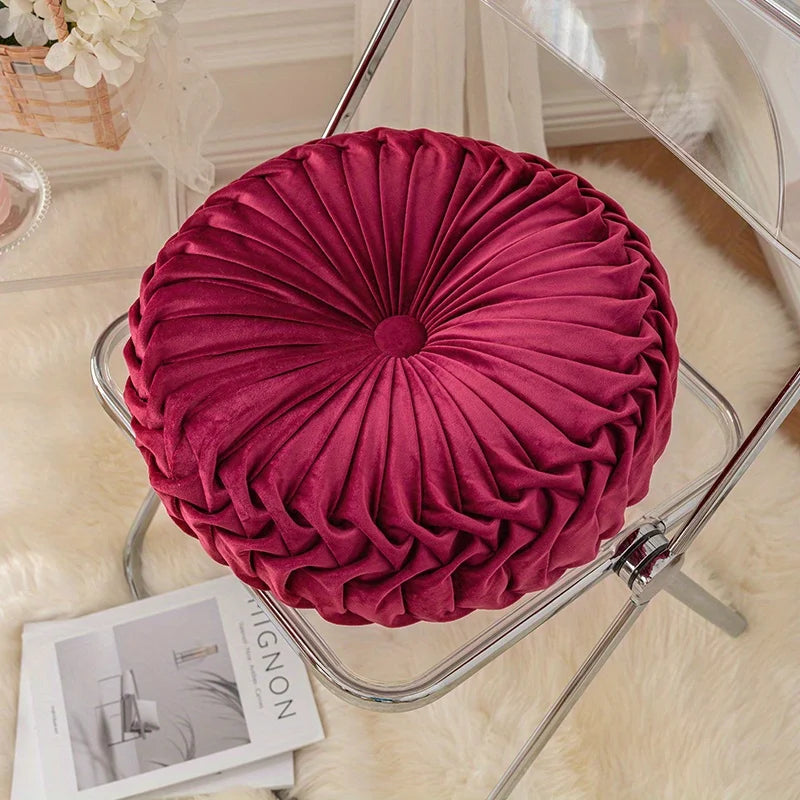 Velvet Pumpkin-Shaped Throw Pillow Soft, Round, Solid Color, Dandelion Pattern, Sofa and Office Decor, Home Accent Cushion