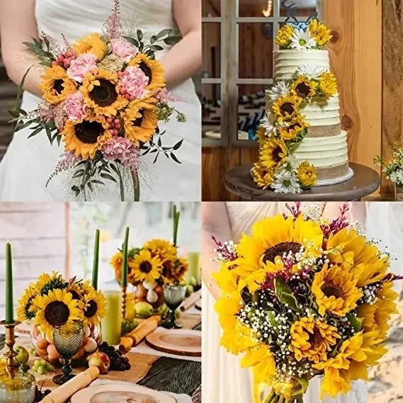 Artificial Sunflowers 18'' Long Fake Sunflowers Faux Silk Flower for Home Office Shop Fall Decorations