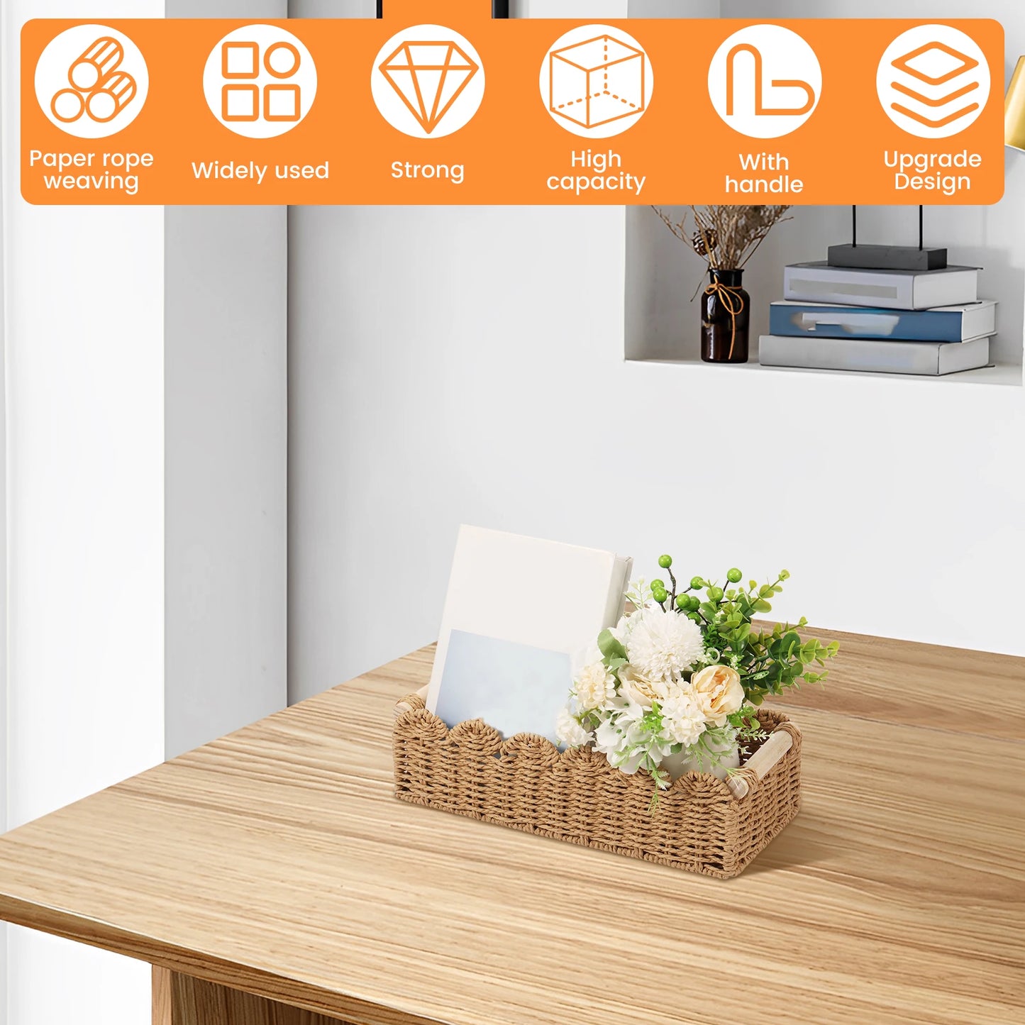 Handwoven Storage Basket Woven Sundries Rectangular Cosmetics Box Clothes Laundry Basket Household Towel Toys Container