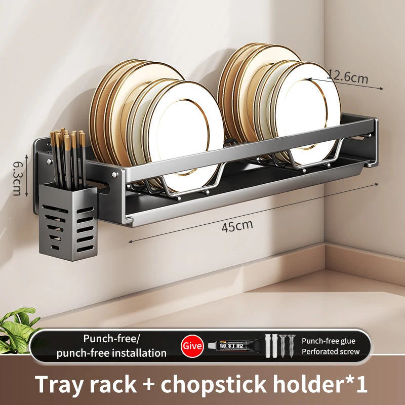 Kitchen Bowl Plate Drying Storage Shelf Wall Mounted Dish Drainer Rack Multifunction Chopsticks Spoon Tableware Dish Holder
