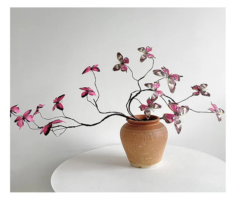 27.6 Inch Artificial Butterfly Flowers with Dried Branches Faux Floral Arrangement for Home Decor Window Display Wedding