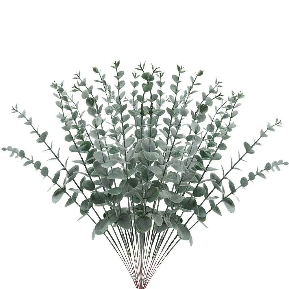 12 Pcs Artificial Eucalyptus Leaves Green Fake Plant Branches for Wedding Party Outdoor Home Garden Table Decoration Wreath