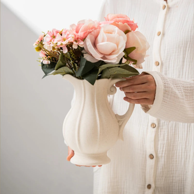 White Pot shaped Ceramic Vase Kettle Ceramic Vase Dual-use Irrigation And Watering European Minimalism
