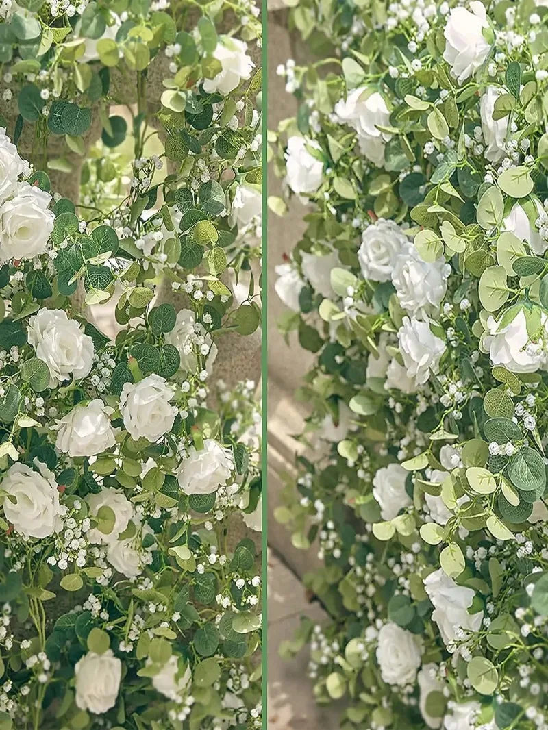 Artificial Flowers Silk Rose Gypsophila Garland Fake Eucalyptus Vine Hanging Plants for Wedding Home Party Craft Decor