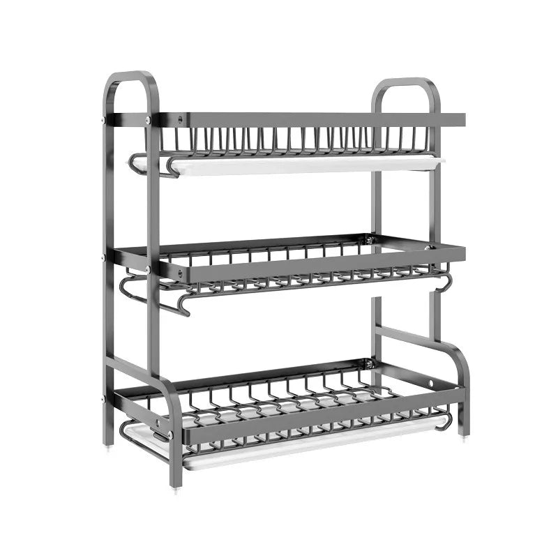 【Multi-Functional Kitchen Storage Rack】Dish Plate Organizer with Drainage Rack Countertop Utensil Holder for Chopsticks &