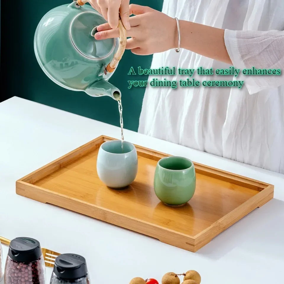 Rectangular Tea Tray Household Kitchen Plate Tools Serving Dish Bamboo Tea's Bar Storage Trays for Wooden Tableware Wood Pallet