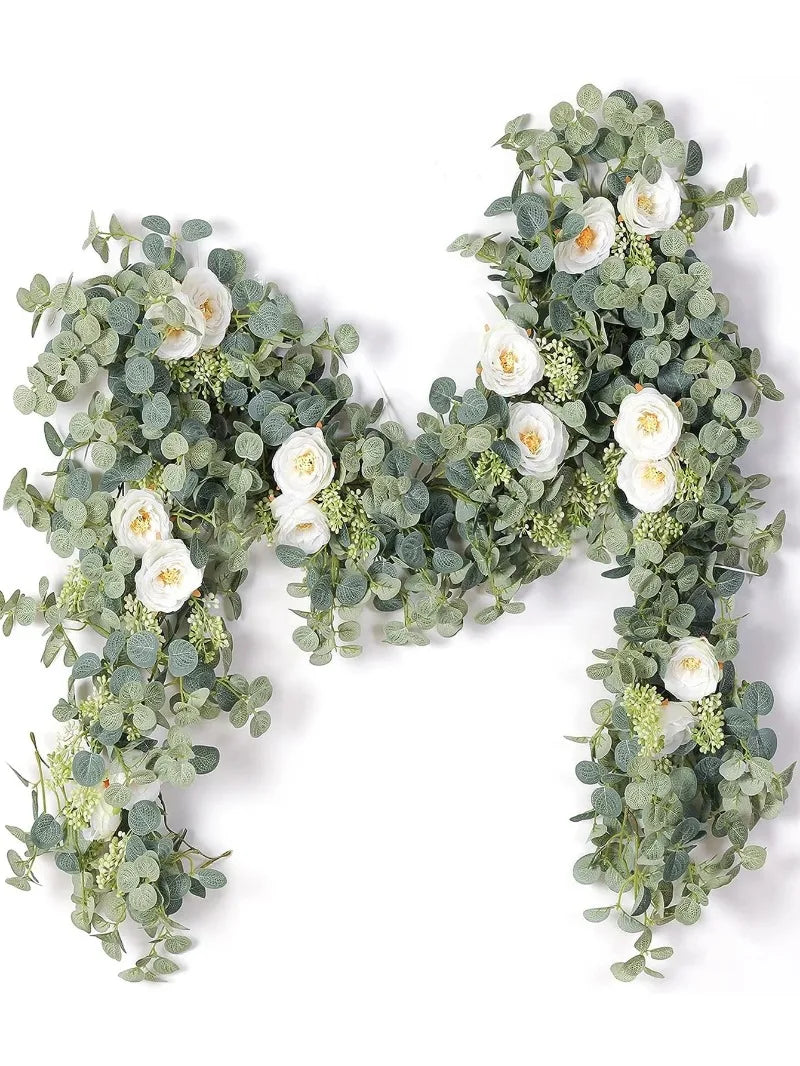 Artificial Flowers Silk Rose Gypsophila Garland Fake Eucalyptus Vine Hanging Plants for Wedding Home Party Craft Decor