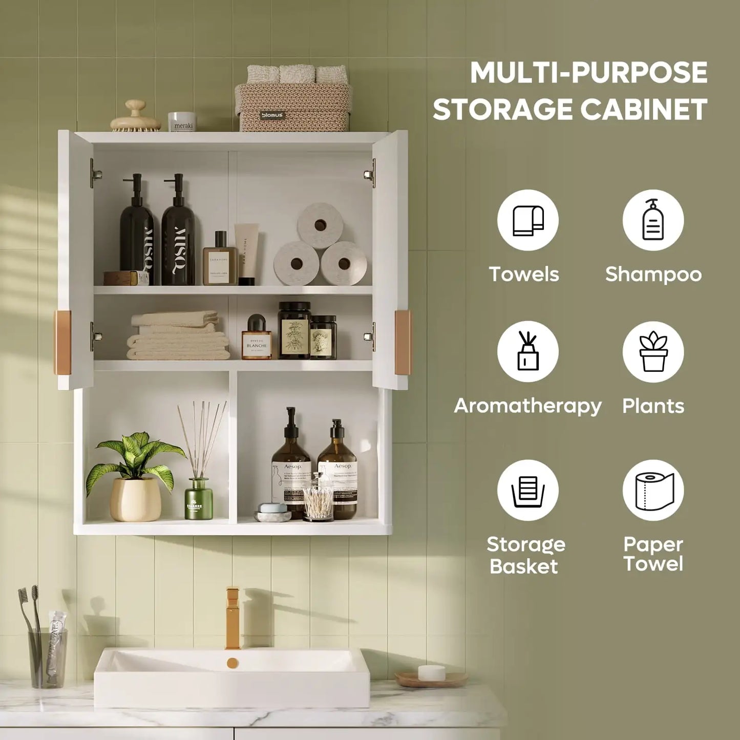 Fluted Wall-Mounted Bathroom Medicine Cabinet with Door & Shelves,23.62 x 8.27 x 29.84 Inches Wooden Over Toilet Storage Cabinet