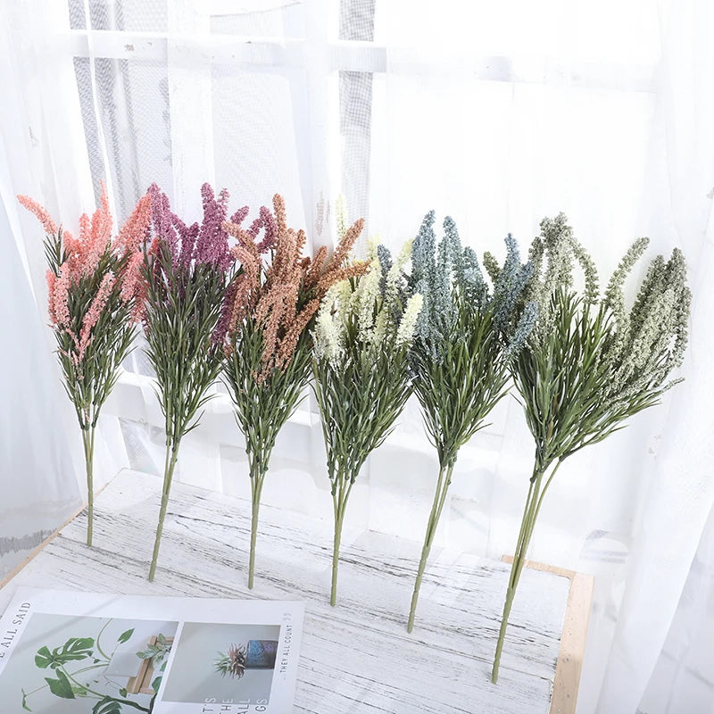 Foam Artificial Flowers Lavender Bouquet Christmas Wedding Home Decoration Indoor Outdoor Home Office Table Arrange Fake Plants