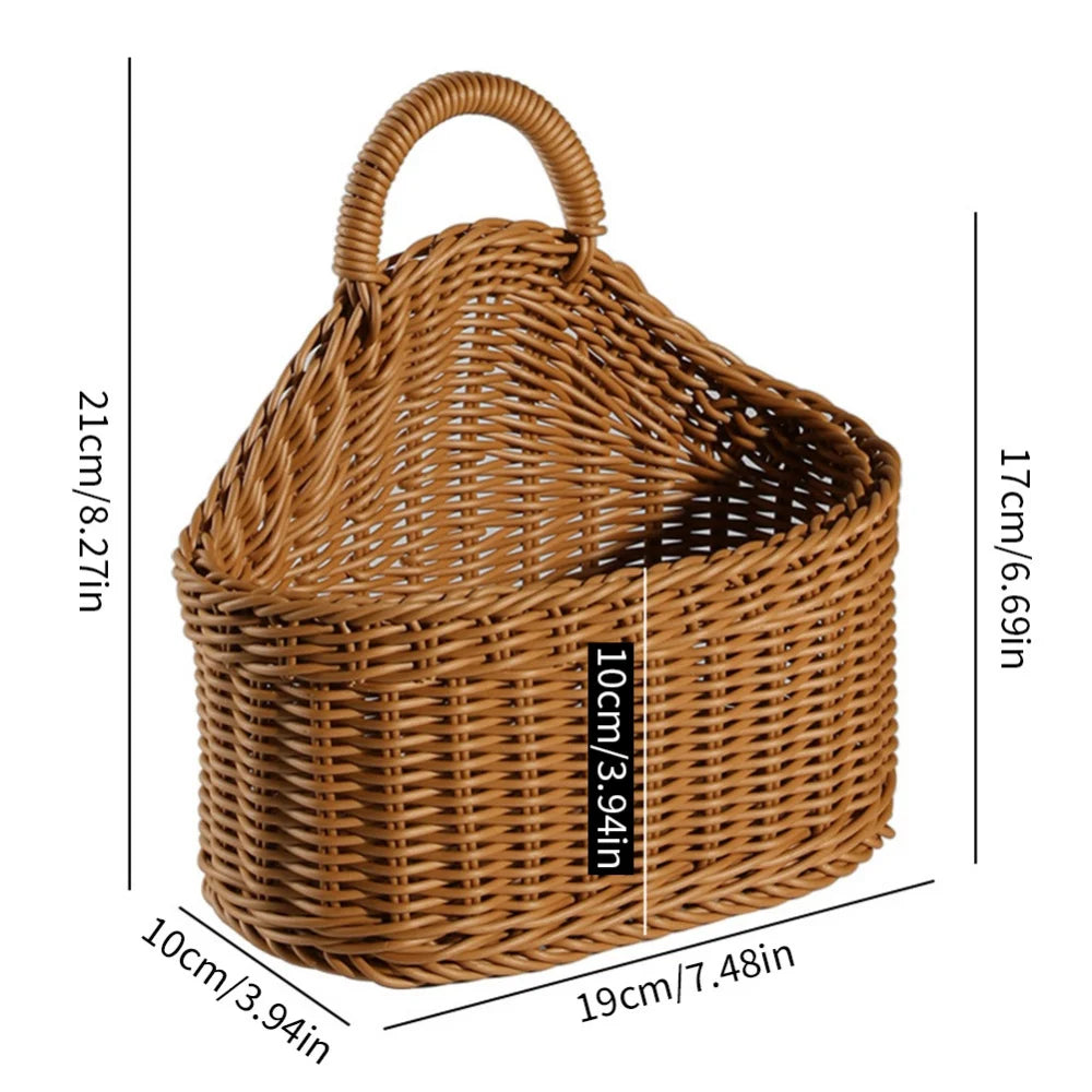 Kitchen Storage Rattan Basket with Handle Woven Hanging Baskets Minimalist Design Living Room Food Fruit Sundries Organizer  ﻿