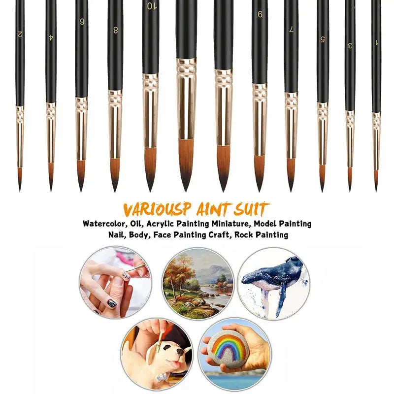 Yutiars Professional Artist Paint Brush Set 12 Pieces with Premium Synthetic Nylon Bristles for Watercolor, Oil, Acrylic, Face