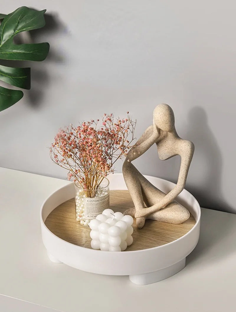 Nordic Wood Storage Tray Household Desktop Sundries Cosmetic Perfume Jewelry Key Plate Home Decorative Round Storage Trays