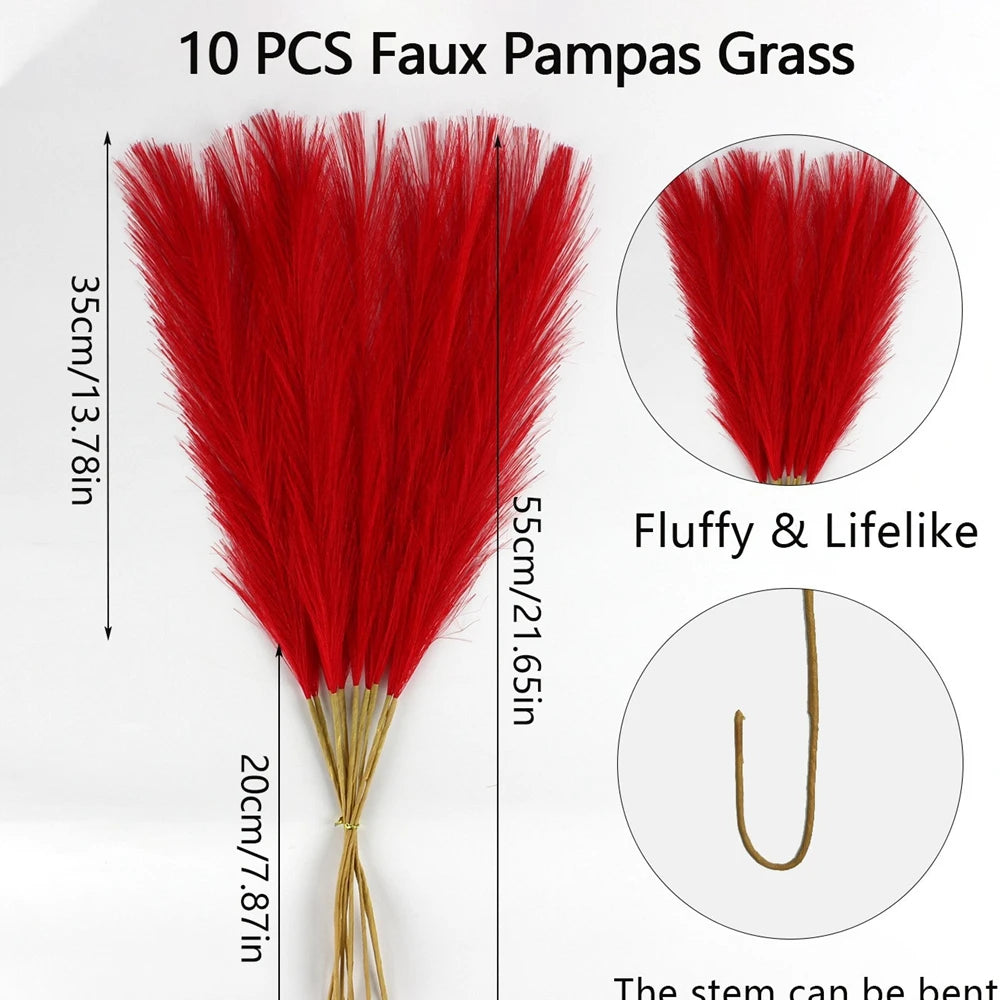 10pcs Artificial Pampas Grass Decor Flowers Fake Plant Reed forDIY Floral Table Arrange Flower Wedding Home Christmas Decoration