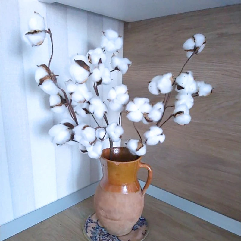 Artificial Dried Cotton Flowers White Flower Branch For Wedding Party Decoration Fake Flower Home Flower Decor Eucalyptus Leaves