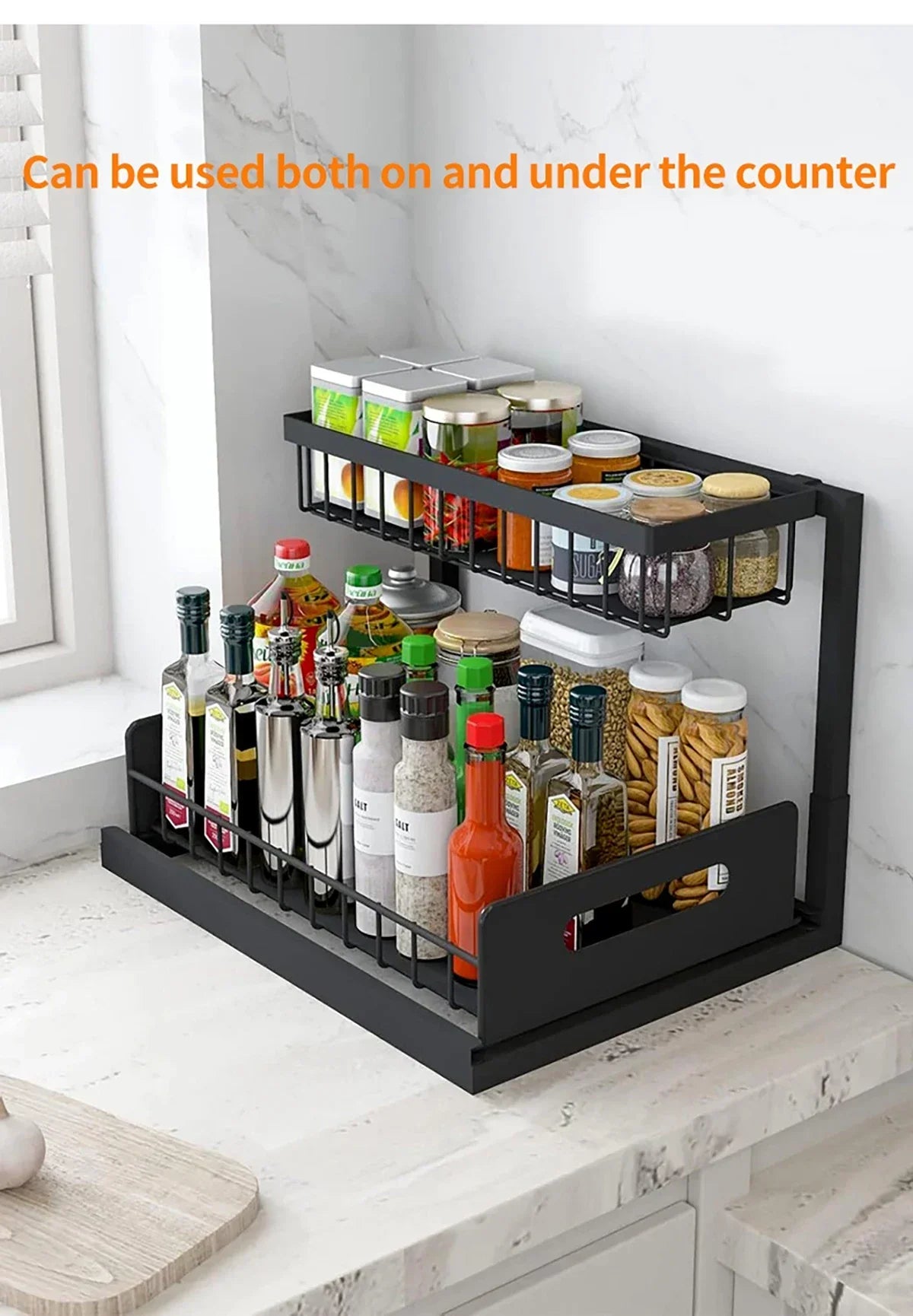 Kitchen 2 Tier Under Sink Organizer Rack with Sliding Drawer Multi-purpose Bathroom Organizer Shelf for Kitchen Bathroom Storage
