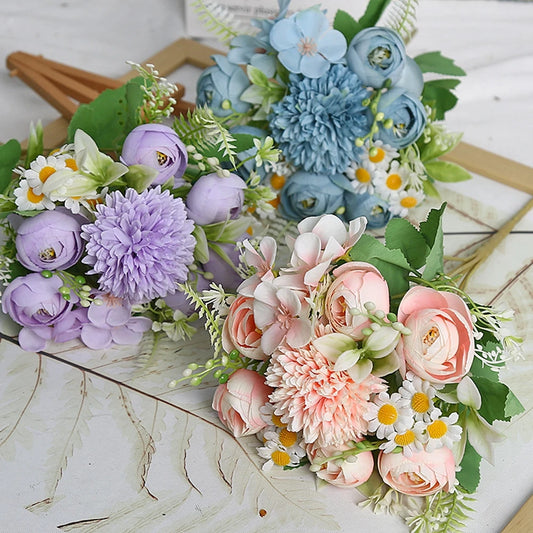 1pc Artificial Flower for Decoration with 7 Fake Flowers Faux Bouquet Arrangements for Home Bridal Wedding Party Chrysanthemum