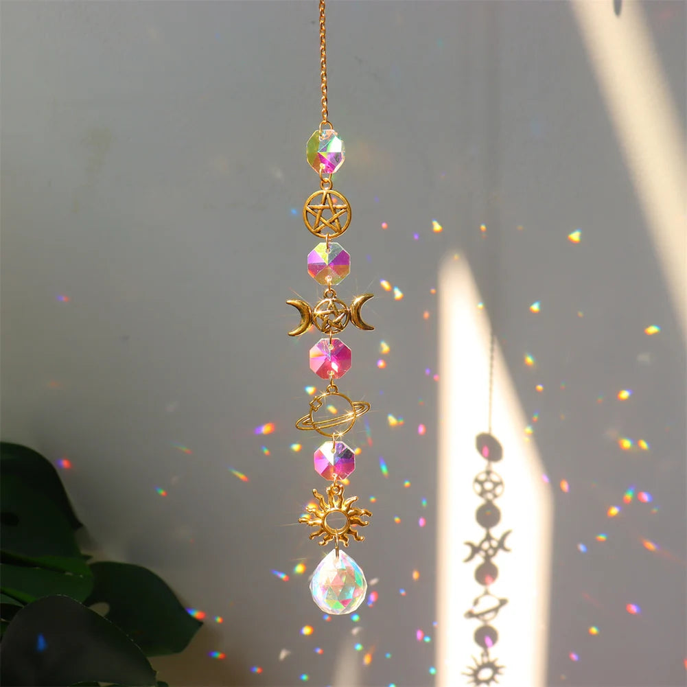 Suncatcher Crystal Wind Chime Star Moon Diamond Hanging Prisms Light Catcher Rainbow Chaser Jewelry Pendant Home Garden Decor