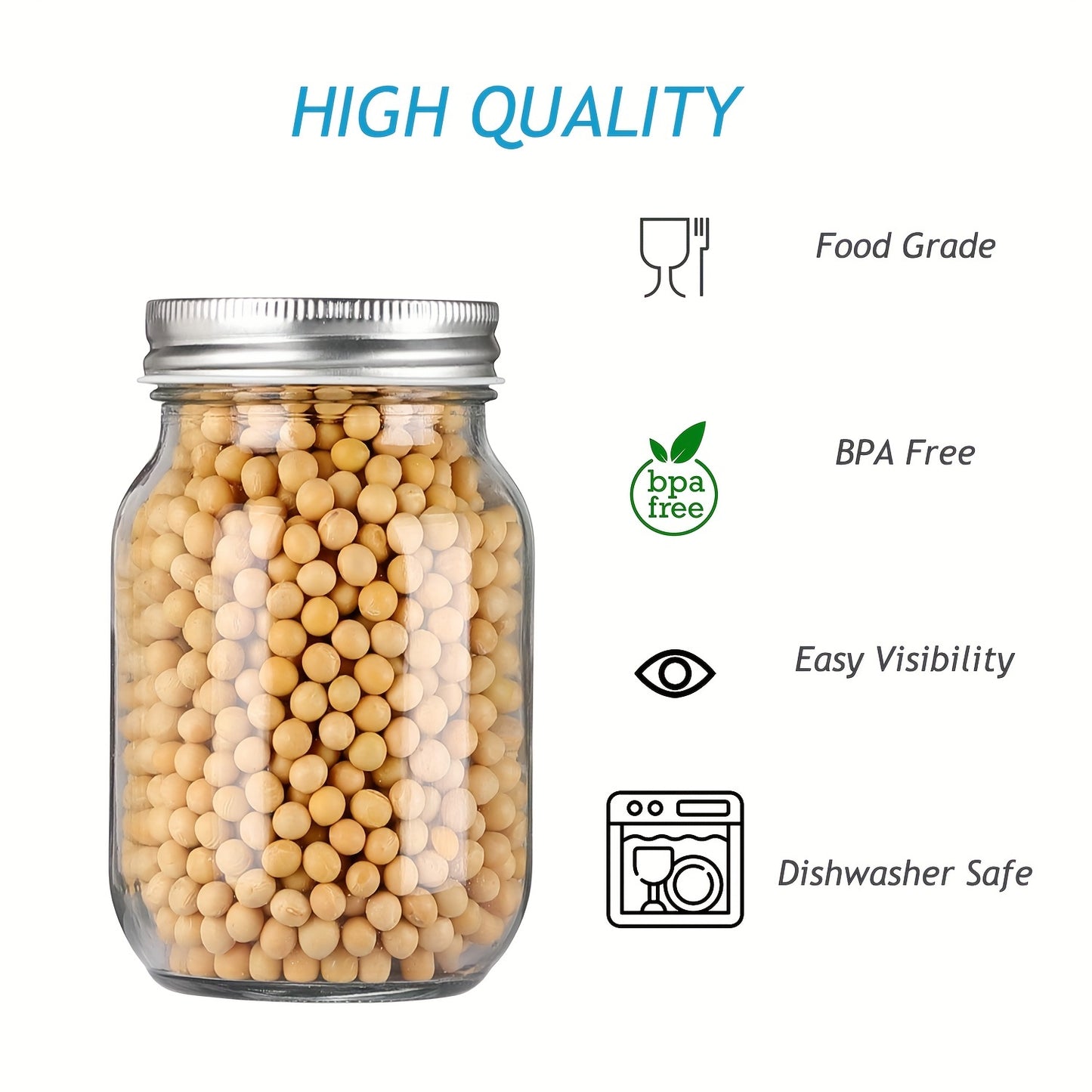 6Pcs, 12Pcs, 500Ml/16Oz, Glass Mason Jar, Glass Storage Jar, Kitchen Storage Container, Glass Sealed Jar Container, Pickle Jar, Regular Sealing Lid, Suitable for Jam, Salad Dressing, Honey, Shower/Wedding Gift